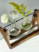 Kingbuy Glass Desktop Planter with Retro Wooden Stand and Plant Terrarium vase (2 Bulbs) for Indoor Office Desk Decor Accessories by GreenHaven Gardens