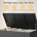 158 Gallon XL Deck Box with Lid, All Weather Wicker Outdoor Storage Box Waterproof, Large Outdoor Patio Storage Bin for Cushions, Garden Tools, Gears, Pool Accessories, Black by GreenHaven Gardens