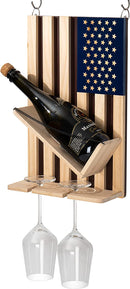 American Flag Wine Bottle Wall Rack Holder With 2 Wine Glasses By Patriotic Centerpi by The Wine Savant