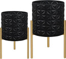 ARNIS Modern Planter Pots, Set of 2 Large Planters with Stand, Decorative Planters, Metal Pots with Drainage Holes for Living Room, Office, Garden or Balcony, 10.5 &12.25 Inch, Matte Black by CozyNest Decor