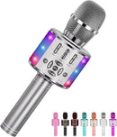 Amazmic Kids Karaoke Microphone Machine Toy Bluetooth Microphone Portable Wireless Karaoke Machine Handheld with LED Lights, Gift for Children Adults Birthday Party, Home KTV(Gray) by TinyTreasures Baby Boutique