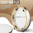 Flexzion Wood Handheld Tambourine 8" Inch Single Row 5 Pair Jingles (2 Pack, Wood) - Hand Held Percussion Drum Moon Musical Tambourine with Ergonomic Handle Grip by TinyTreasures Baby Boutique