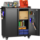 Garage Storage Cabinet with Wheels & Pegboard, 34.3" H Locking Metal Tool Storage Cabinet with Doors and Shelf & 4 Hooks for Garage, Home, Workshops, Assembly Required, Black by GreenHaven Gardens