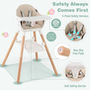 BABY JOY High Chair, 6 in 1 Convertible Wooden Highchair for Babies & Toddlers with Adjustable Legs, Double Removable Tray, Safety Harness & Waterproof PU Cushion (Beige) by TinyTreasures Baby Boutique
