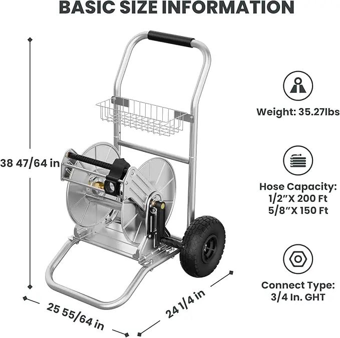 Giraffe Tools Garden Hose Reel Cart with Wheels, Stainless Steel Heavy Duty Water Hose Reel Cart, 200 ft of 1/2 Capacity, Mobile for Outside, photo 7 of 7