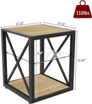 Farmhouse End Table, Modern Side Table with 3-Tier Storage Shelf, Square Rustic Nightstand, Accent Tea Table, for Bedroom Office Living Room, Brown, Natural Wood, Glass, Metal by CozyNest Decor
