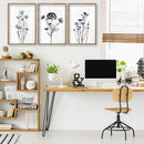 Flower Plant Wall Art Decor 16"x11" Set of 3 Black And White Botanical Painting Wood Framed For Minimalist Bedroom Office Rustic Living Room Abstract Wildflower Sign Hanging (Wood White) by CozyNest Decor
