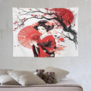 Japanese Red Geisha Tapestry Asian Cherry Blossom Traditional Kimono Folk Tapestries Home Decor for Living Room Bedroom Apartment Farmhouse Dorm 40"x30" by CozyNest Decor
