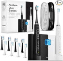 Aquasonic Duo PRO – Ultra Whitening 40,000 VPM Electric ToothBrushes – ADA Accepted - 5 Modes with Smart Timers - UV Sanitizing & Wireless Charging Base - 10 Proflex Brush Heads & 2 Travel Cases by CozyNest Decor