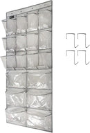 Extra Large Hanging Crystal Clear Over Door Shoe Organizer, Closet Shoe Rack with 12+6 Pockets, 8 Hooks, Grey (59"x 21.6") by CozyNest Decor