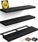 BAYKA Floating Shelves for Wall, 36 inches Long Wall Mounted Rustic Wood Shelves for Bathroom, Bedroom, Living Room, for Books/Storage/Decor with 30lbs Capacity（Black,Set of 3 by CozyNest Decor