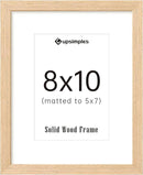 upsimples 8x10 Picture Frame, Natural Solid Wooden Picture Frames, Display 5x7 with Mat or 8 x 10 Without Mat, Wall or Tabletop, 1 Pack, Natural by CozyNest Decor