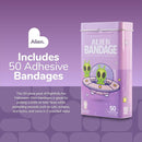 BioSwiss Bandages, Halloween Alien Shaped Self Adhesive Bandage, Latex Free Sterile Wound Care, Fun First Aid Kit Supplies for Kids, 50 Count by TinyTreasures Baby Boutique