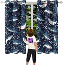 Shark Blackout Curtains 2 Panels 63" Inch Drapes Boys Curtains for Bedroom Cute Ocean Life Themed Grommet Top Thermal Insulated Boys Room Curtains for Nursery, Navy Blue, 82" x 63" by TinyTreasures Baby Boutique