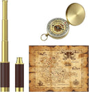 Pirate Monocular Telescope with Treasure Map Pocket Compass - Collapsible Spyglass for Party Accessory Set by TinyTreasures Baby Boutique