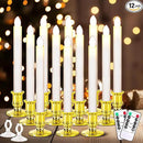 12 Pack Christmas Window Candles, Battery Operated Window Candles with Timer Remote, Candle Holder Suction Cup for Christmas Decorations, Gold by GreenHaven Gardens