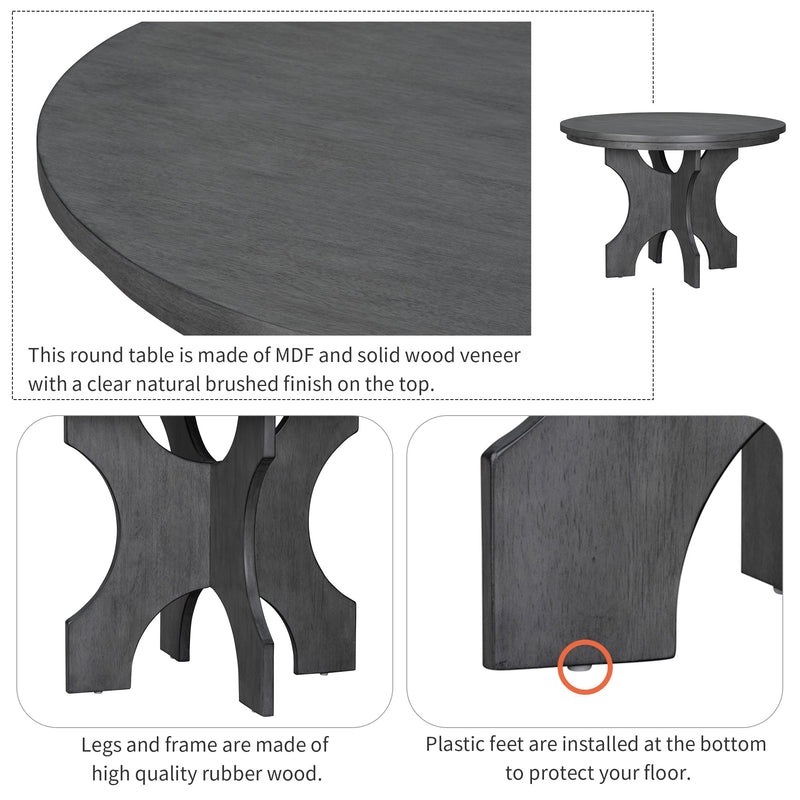 5-Piece Dining Table Set, 44" Round Dining Table with Curved Bench & Side Chairs for 4-5 People for Dining Room and Kitchen (Grey)