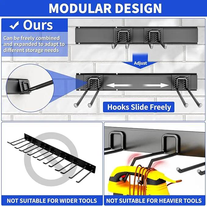 Garage Organization Tool Organizer Wall Mount, 48inch Heavy Duty Garden Tool organizer Storage System, Easy Install With 9 Adjustable Hooks, For Garage, Basement, Shed, Workshop(Black), photo 4 of 7