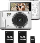 T TAKMLY Digital Camera 5K, Autofocus 16x Zoom 72MP Point and Shoot Cameras Compact Portable with Flash for Kids Boys Girls Teens Students, Anti Shake 2.8'' Screen, 64GB Card Include, White by TinyTreasures Baby Boutique