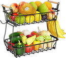 ANTOPY 2 Tier Fruit Basket with 2 Banana Hangers, Countertop Fruit Vegetable Basket Bowl for Kitchen Counter Metal Wire Fruits Storage Stand Holder Organizer for Bread Snack Veggies Produce by CozyNest Decor