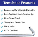 Moose Supply Steel Tent Stakes Heavy Duty Ground Stake, Metal Stakes to Anchor Commercial Inflatables, Outdoor Camping Canopy, Fence, Garden Tent Accessories, 1" Diameter x 18" Length, 10 Pack by CozyNest Decor