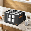 2-Layer Coffee Mug Storage Box with Dividers, Coffee Cup Storage Organizer with Zipper Lid and Handles, Stackable Mug and Cup organizer Service for 24 Coffee Mugs, Cups and Glasses, Dark Grey by CozyNest Decor