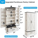72" Farmhouse Kitchen Pantry Cabinet with Drawer, Tall Storage Cabinet with 2 Barn Doors and Shelves, Versatile Large Rustic Cupboard for Dining Room, Bathroom, Living Room, Laudry, White by CozyNest Decor