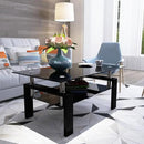 Black Glass Coffee Table for Living Room, Mordern Rectangle Tempered Glass Sofa Center Tables with Black Metal Leg for Home Office by CozyNest Decor