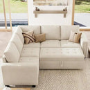 Belffin Modular Sectional Sleeper Sofa with Pull Out Couch Bed Velvet Convertible L Shaped Sectional Couch for Living Room Apartment Beige by CozyNest Decor
