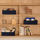 Large Shallow Organizing Baskets 15x11x5.1 Inches - Rope Woven Storage Bins for Bathroom, Shelves, Cube Closet, Navy Blue 2 Packs by CozyNest Decor