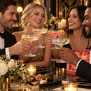Ribbed Coupe Cocktail Glasses With Gold Rim 8 oz | Set of 4