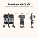 Dream On Me Volgo Twin Umbrella Stroller in Gray, Lightweight Double Stroller for Infant & Toddler, Compact Easy Fold, Large Storage Basket, Large and Adjustable Canopy by TinyTreasures Baby Boutique