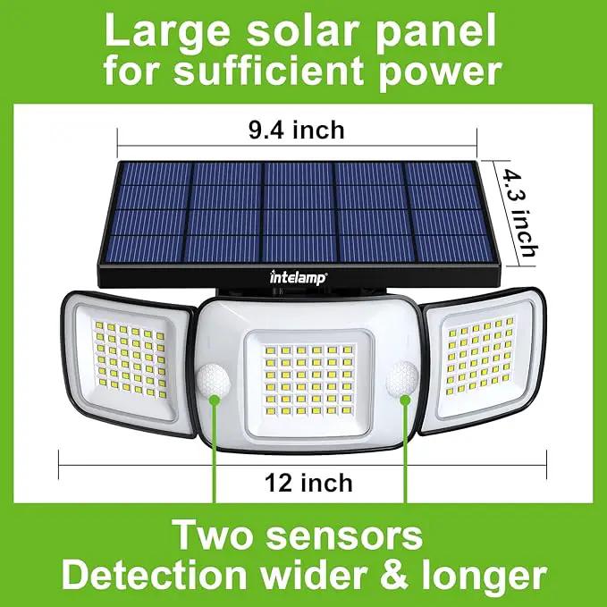 intelamp Solar Outdoor Lights,6000mAh Motion Sensor with Dual Sensors,Waterproof Solar Flood Lights 270°Wide Angle for Outside with 3 Modes, photo 3 of 9