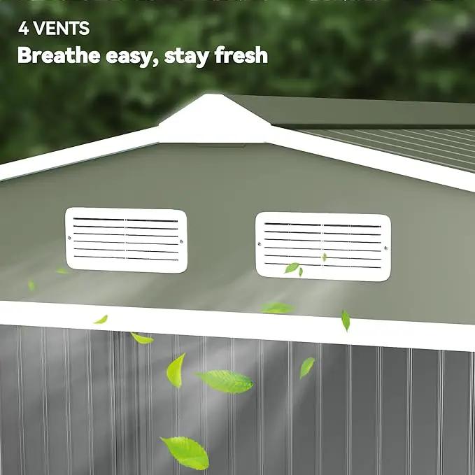 Outsunny 9' x 6' Outdoor Storage Shed, Garden Tool Metal Shed with Foundation Kit, Double Lockable Door, Air Vents and Sloping Roof, for Backyard, Patio, Lawn, Green, photo 8 of 9