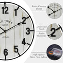 Large Old Town Farmhouse Wall Clock – 24 Inches Rustic Antique Wood with Metal Circle and Large Numerals, Silent Battery Operated Clock for Office, Kitchen, Bedroom, Living Room (Washed White) by CozyNest Decor