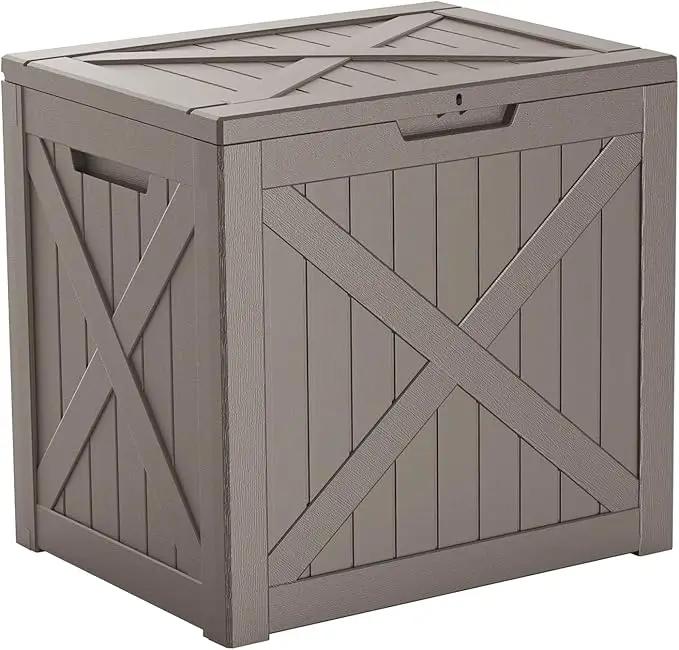 38 Gallon Outdoor Deck Box,Storage Lockable Waterproof Patio Furniture,Garden Tools,Cushions,Pool Accessories Outside Storage Resin Box(GreyX)