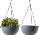 13 inch Large Hanging Planters Plant Pots for Outdoor Indoor Plants with Drainage Holes and Chain, 2 Pack Round Hanging Flower Pots for Garden Home Porch Decor, Speckled Grey by GreenHaven Gardens