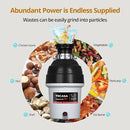 1 HP Garbage Disposal with Sound Reduction, TECASA Food Waste Disposer for Kitchen Sink, Septic Safe Garbage Disposal, Power Cord Included, Grey and Black - HyperCrush 100 by CozyNest Decor