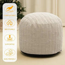 Round Stuffed Pouf Ottoman for Foot Rest, Storage Ottoman Pouf Foot Stool Cushion, Faux Fur Poufs with Foam Chunk Filling, 26 X 18 Inch Floor Chair for Living Room Bedroom Home Decor, Beige by CozyNest Decor