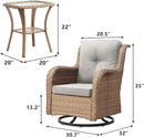 Outdoor Patio Swivel Rocker Chairs - 3 Piece Patio Bistro Set,Wicker Patio Furniture Set with 2 Swivel Rocking Chairs and 1 Glass Top Side Table for Deck Porch Garden,Yellow/Beige by GreenHaven Gardens