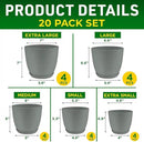 Planter Pots with Drainage Holes - Lightweight, Durable & Space-Saving Pots for Indoor and Outdoor - Versatile Functionality, Simple Modern Design, Set of 20 Plastic Planter Pots - Gray by GreenHaven Gardens