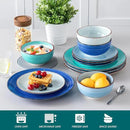 vancasso Bonita Dinnerware Set Blue Stoneware 12 Pieces Service for 4, Handpainted Spirals Pattern Stoneware Plates and Bowls Set by CozyNest Decor