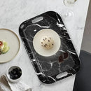Serving Trays with Handles, 14.5 x 9.8 inch Rectangular Plastic Tray for Restaurant, Kitchen, Black Marble by CozyNest Decor