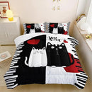 Kawaii Pet Cat Themed Comforter 3Pcs Queen Lover's Kitten Animal Bedding Set for Cat Lover Kid Teen Girl Boy Black White Cat Heart Pattern Quilt Bed Decor with 1 Comforter and 2 Pillowcases by CozyNest Decor