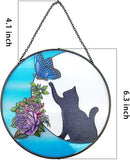 Cat Stained Glass Butterfly on Moon Gifts, Handcrafted Suncatchers Black Cat for Stained Glass Window Hangings, Cat Gifts for Cat Lovers, Painted Glass Panel Decor Funny Cat Themed Gift by GreenHaven Gardens