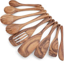 Wooden Cooking Utensils Set, 9 PCS Teak Wood Spoons, Spatula, Slotted Spoon, Handmade Modern Kitchen Utensils by CozyNest Decor
