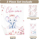 Custom Name Crib Bedding Set - Elephant Theme, Personalized Pink Flower Pattern Nursery Bedding 3-Piece Set– Soft Blanket, Fitted Sheet, Changing Pad Cover – for Newborns Girls Nursery Gifts by TinyTreasures Baby Boutique