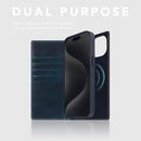 D7 Italian Wax Leather Wallet Case for iPhone 15 Plus - [2-in-1] Handcrafted Detachable Diary Style with Magnetic MagSafe Back Cover, Gift Box Included (Blue) by TinyTreasures Baby Boutique