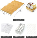Spice Drawer Organizer with 18 Spice Jars,216 Labels,50 Non-slip Rubber, Bamboo 4 Tier Seasoning Rack Tray Insert for Kitchen Drawers,Cabinets,Countertop,9" Wide x 15.8" Deep by CozyNest Decor