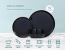 Ceramic Dinnerware Set, 12-Piece Service for 4, Soup Bowls (31.5 oz), Salad Plates (7.5"), Dinner Plates (10.5"), Round, Microwave and Dishwasher Safe, Black, Cambridge Classics by CozyNest Decor